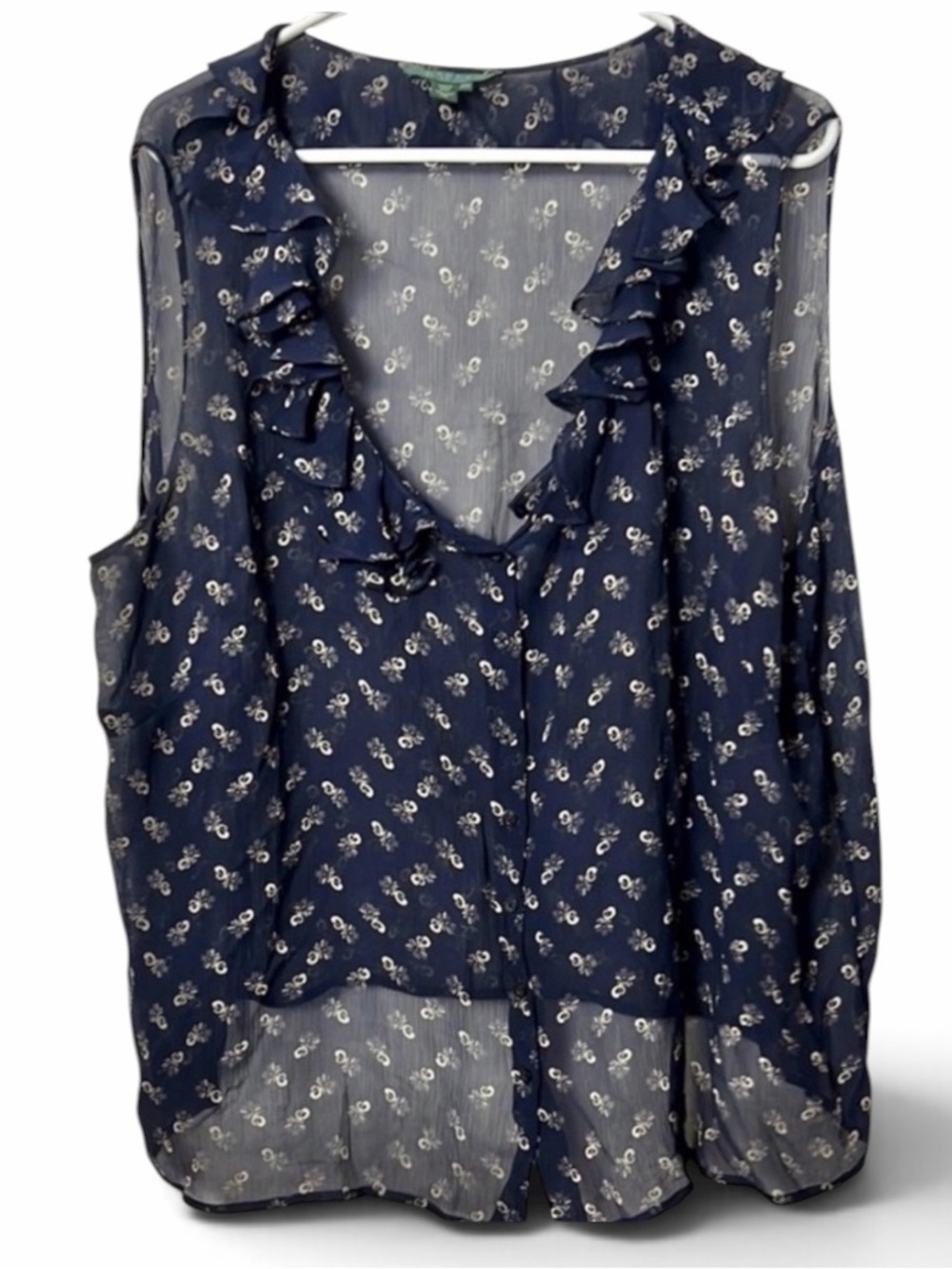 Lauren by Ralph Lauren Silk Sleeveless Ruffle Sheer Top Size 22W